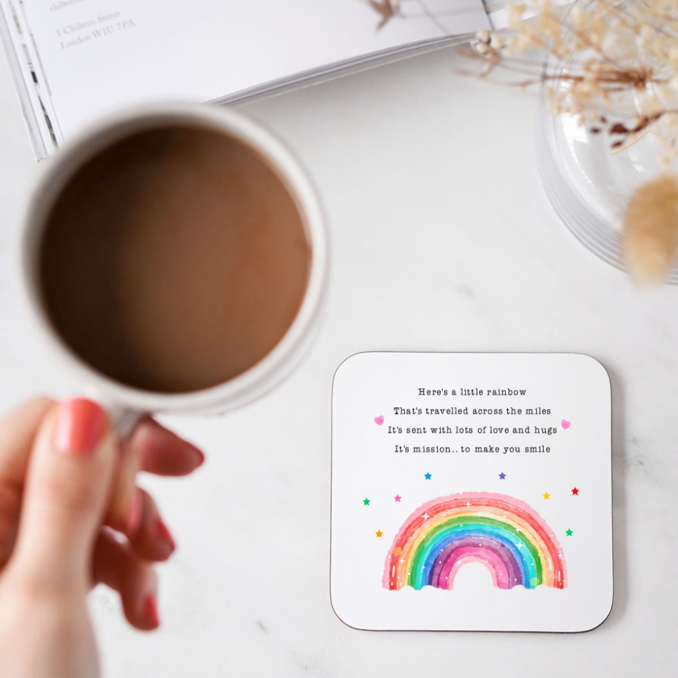 Rainbow Sent Across The Miles Wooden Letterbox Gift Coaster